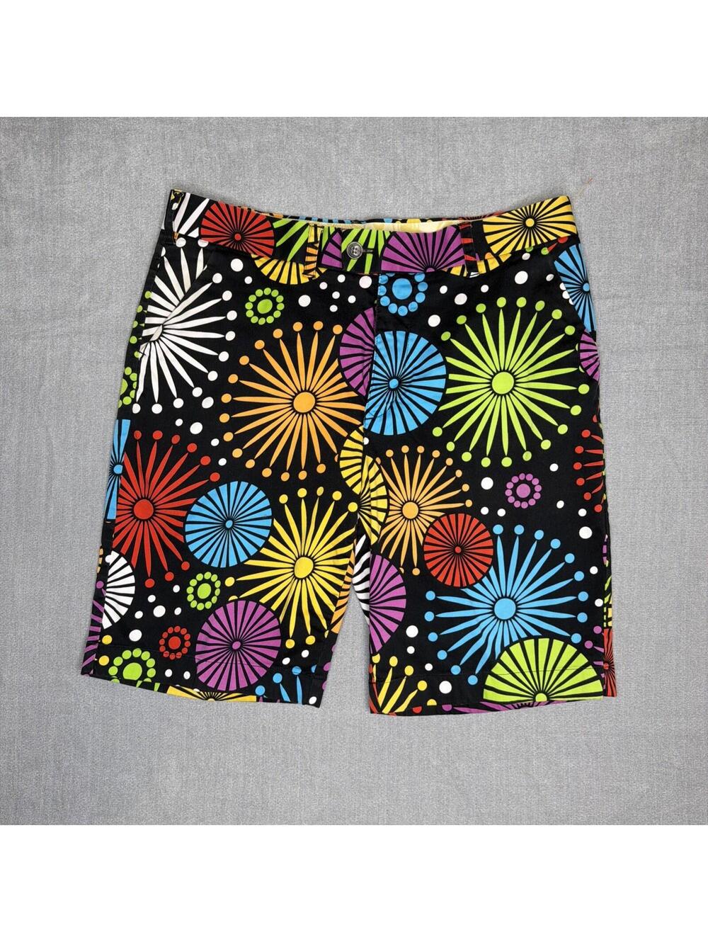 Loudmouth Ferris Wheel Shorts Mens 34 Black Print Golf Cotton
